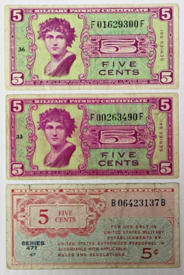(3) FIVE CENT MILITARY PAYMENT CERTIFICATES (1 of 1)