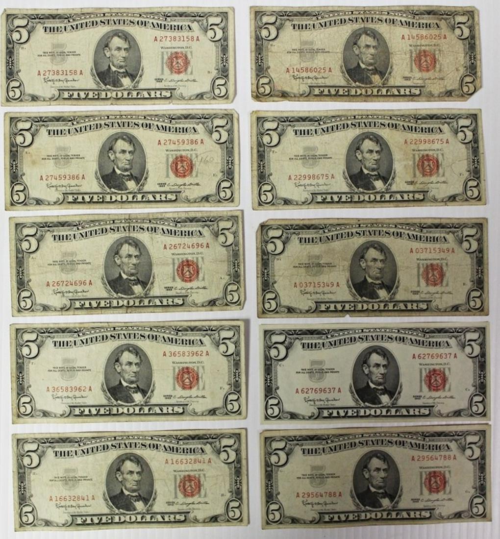 (10) $5.00 U.S. NOTE RED SEALS (1 of 2)