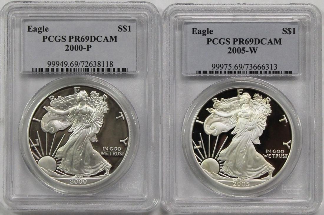 TWO AMERICAN SILVER EAGLES: (1 of 2)