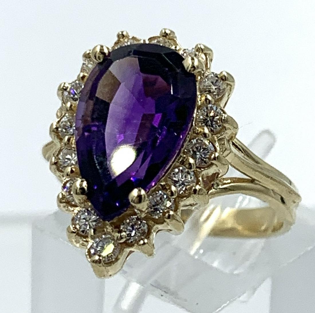 14KT YELLOW GOLD AMETHYST & DIAMOND RING (1 of 4)