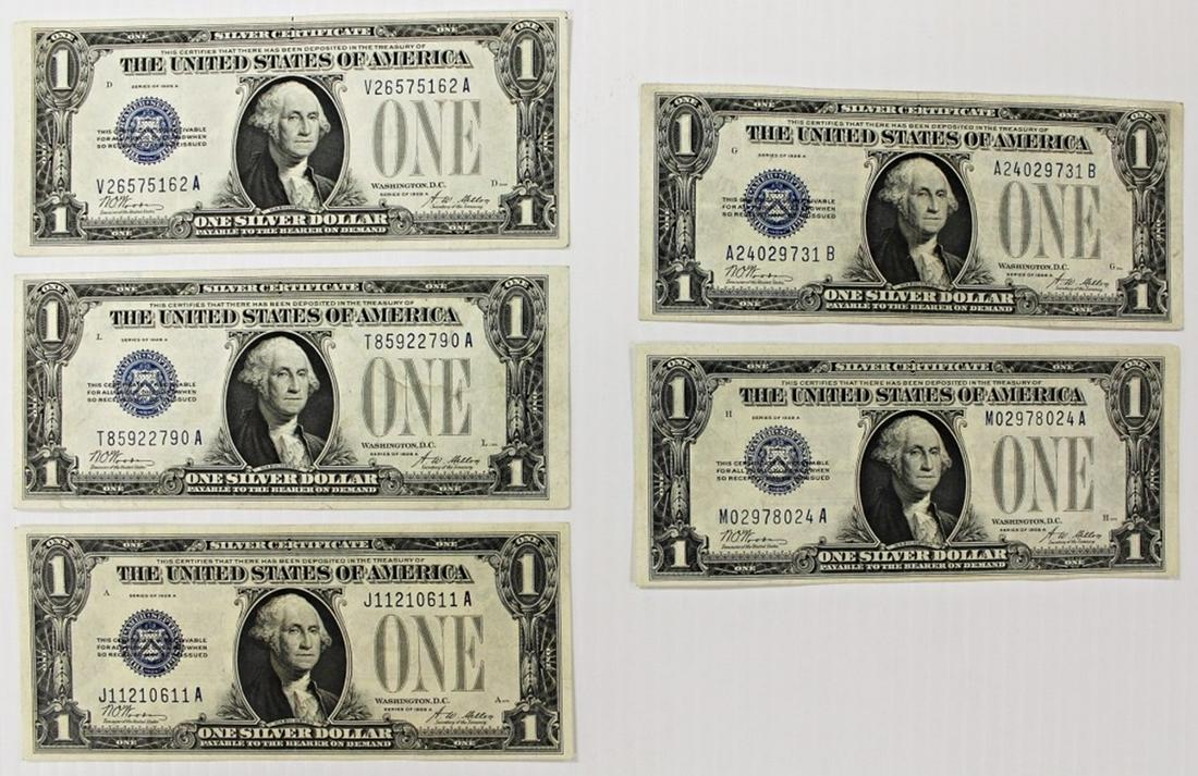 5 PCS. 1928-A $1.00 SILVER CERTIFICATES FUNNYBACKS (1 of 2)