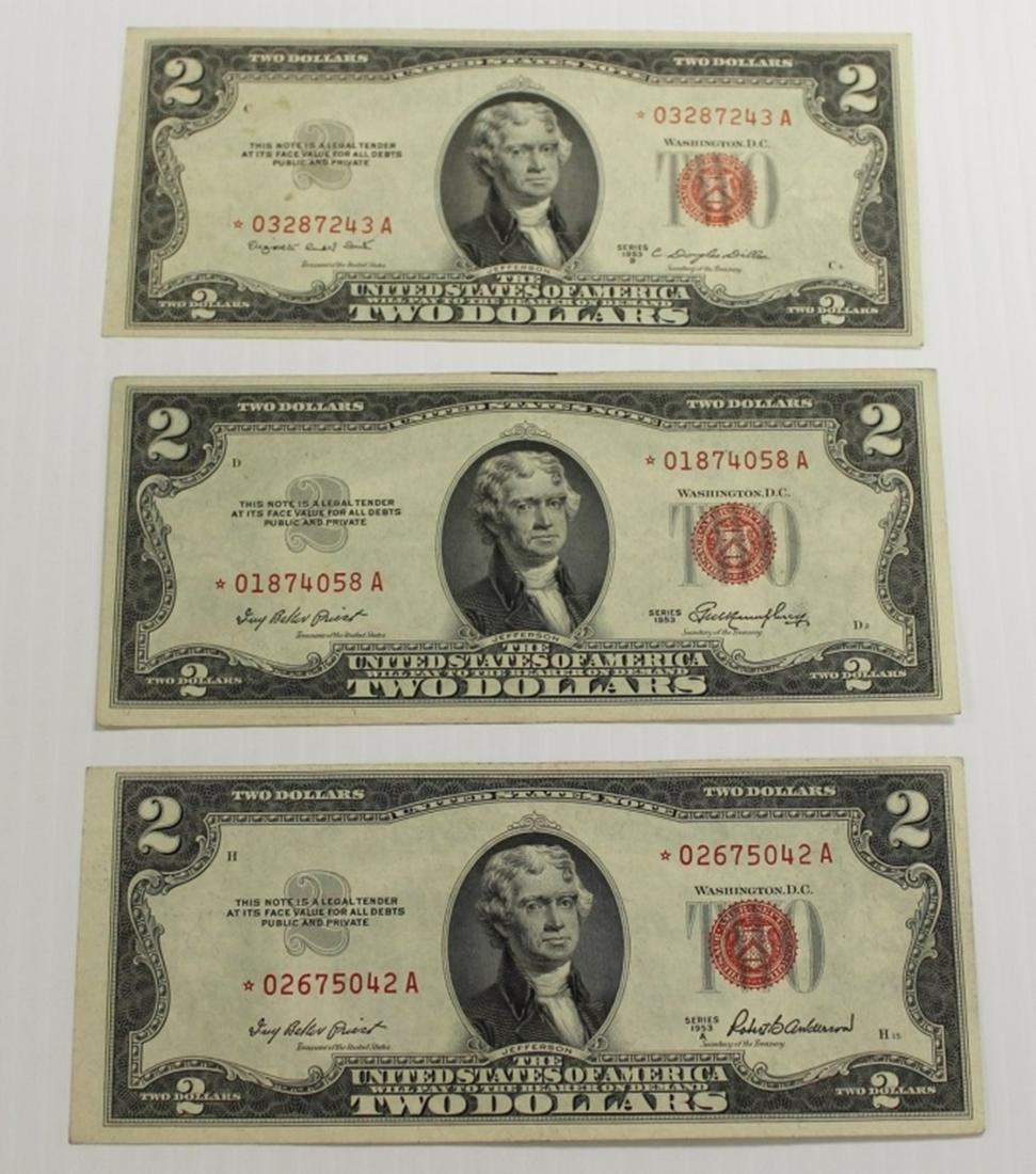GROUP LOT OF STAR NOTES: 1953-A $2.00 AU+, 1953 $2.00 AU+ AND 1953-B $2.00 AU+. ESTIMATE: $125-$175