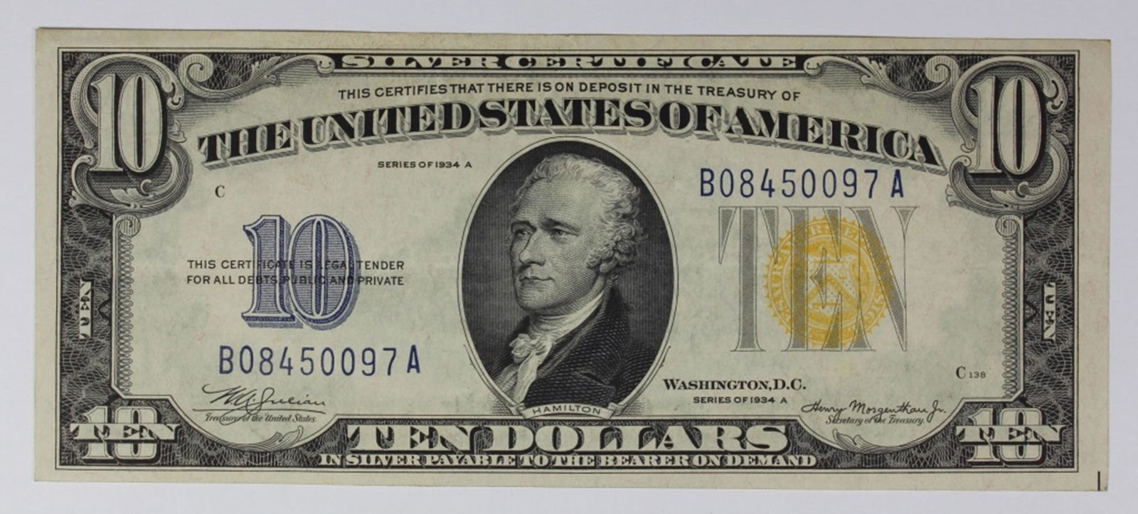 1934-A $10.00 SILVER CERTIFICATE (1 of 2)