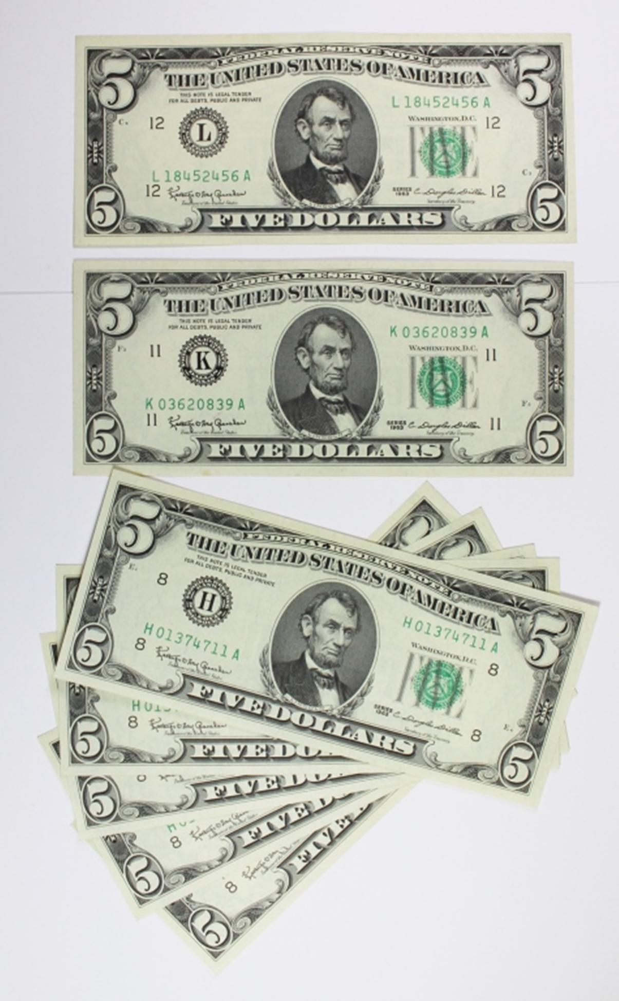 1963 $5.00 FEDERAL RESERVE GEM UNC NOTES (1 of 3)