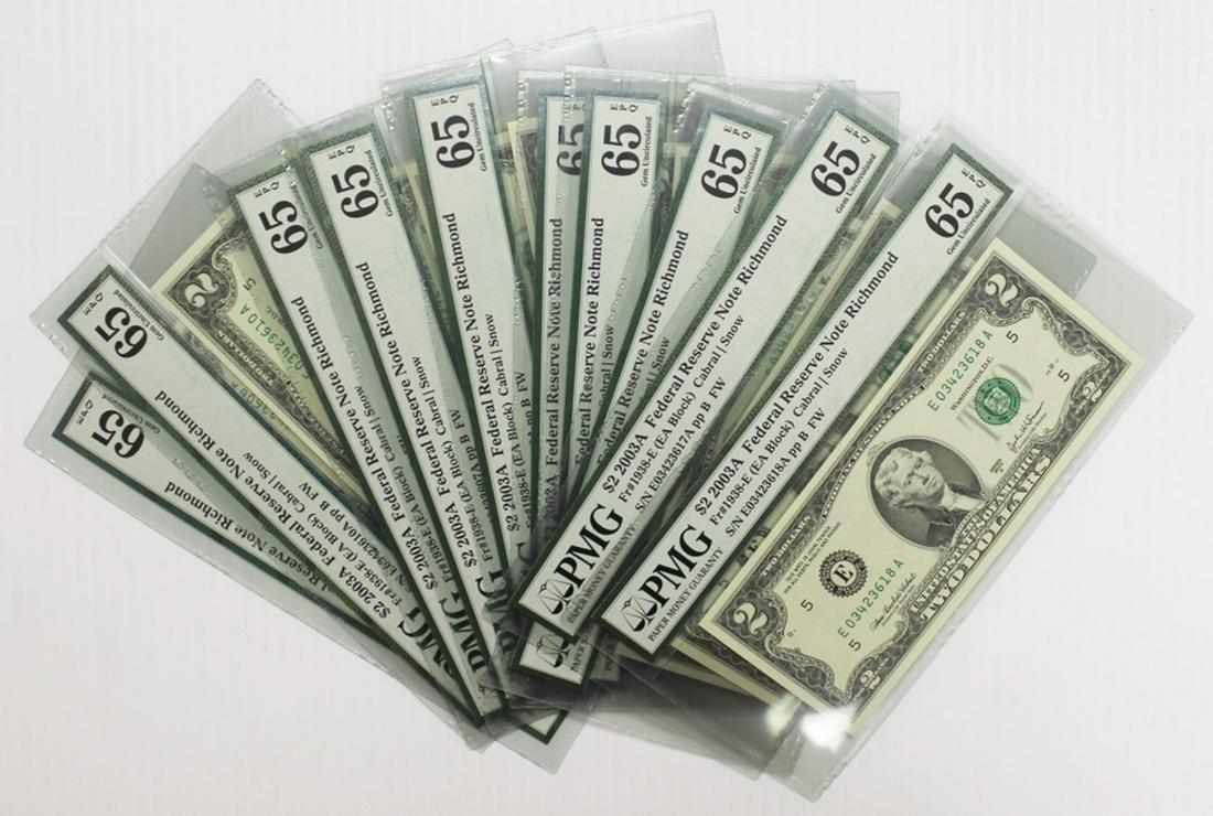 10 PIECES 2003 A $2.00 FEDERAL RESERVE NOTES (1 of 3)