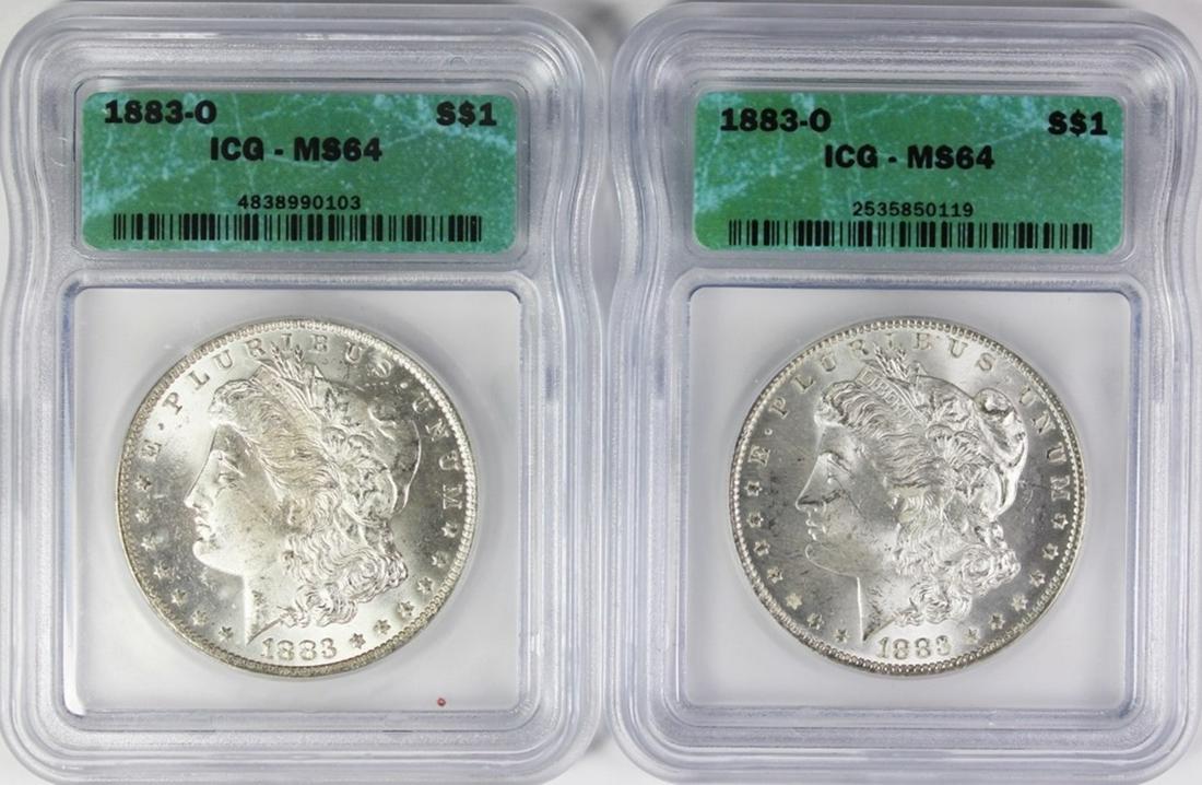 TWO 1883-O MORGAN SILVER DOLLARS (1 of 2)