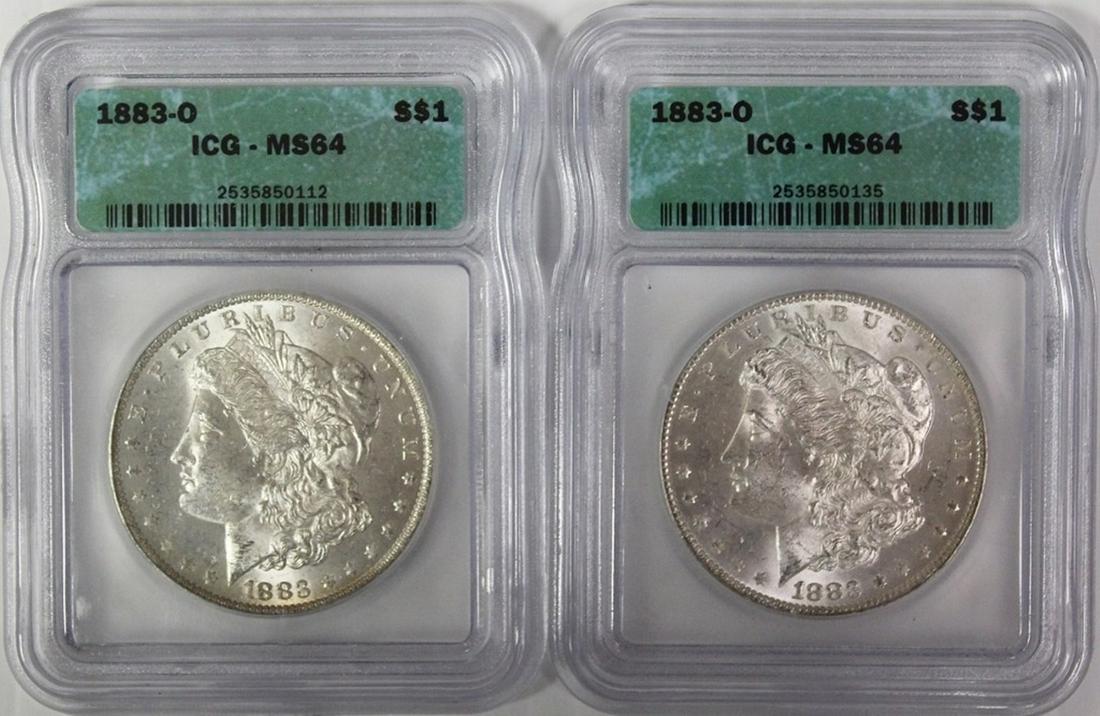 TWO 1883-O MORGAN SILVER DOLLARS (1 of 2)