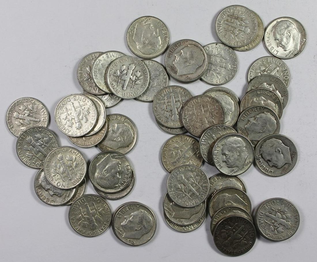 ROLL OF SILVER ROOSEVELT DIMES: 1964 AND OLDER. ESTIMATE: $65-$85