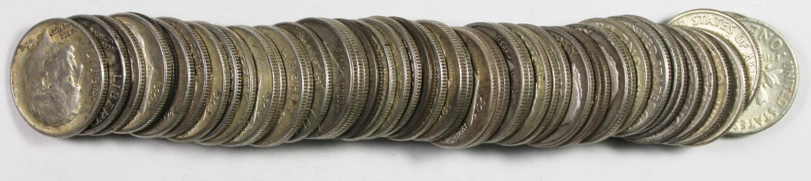 ROLL OF SILVER ROOSEVELT DIMES: SILVER. 1964 AND OLDER. ESTIMATE: $65-$100