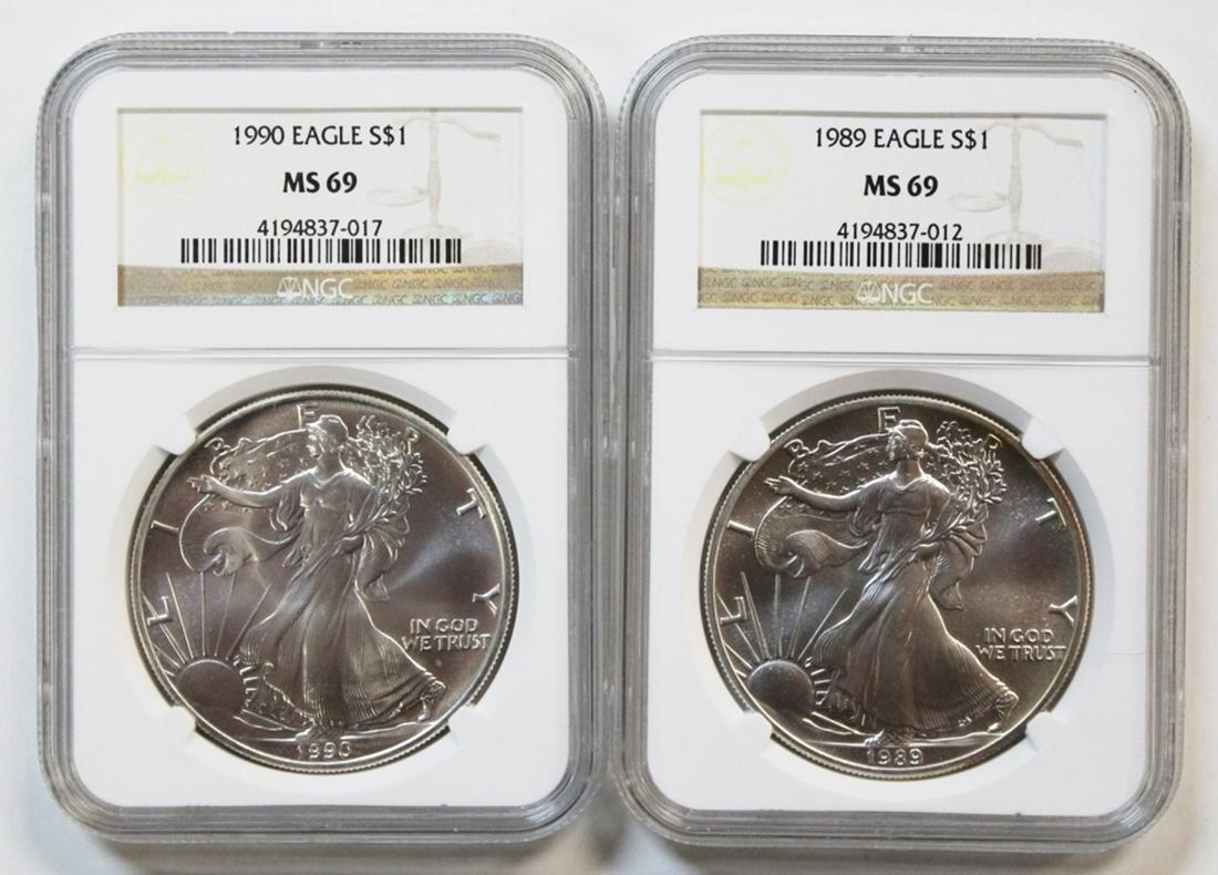 1989 AND 1990 AMERICAN SILVER EAGLES (1 of 2)