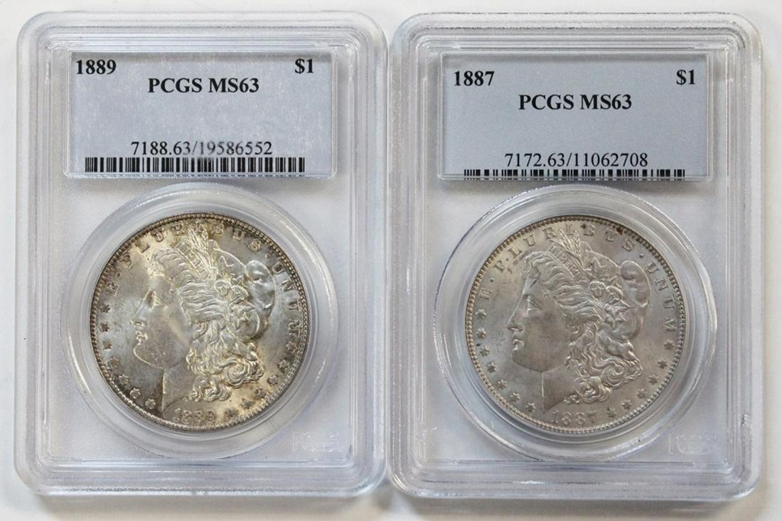 (2) MS 63 MORGAN SILVER DOLLARS (1 of 2)