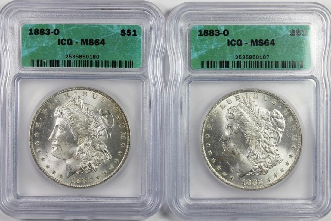 TWO 1883-O MORGAN SILVER DOLLARS (1 of 2)