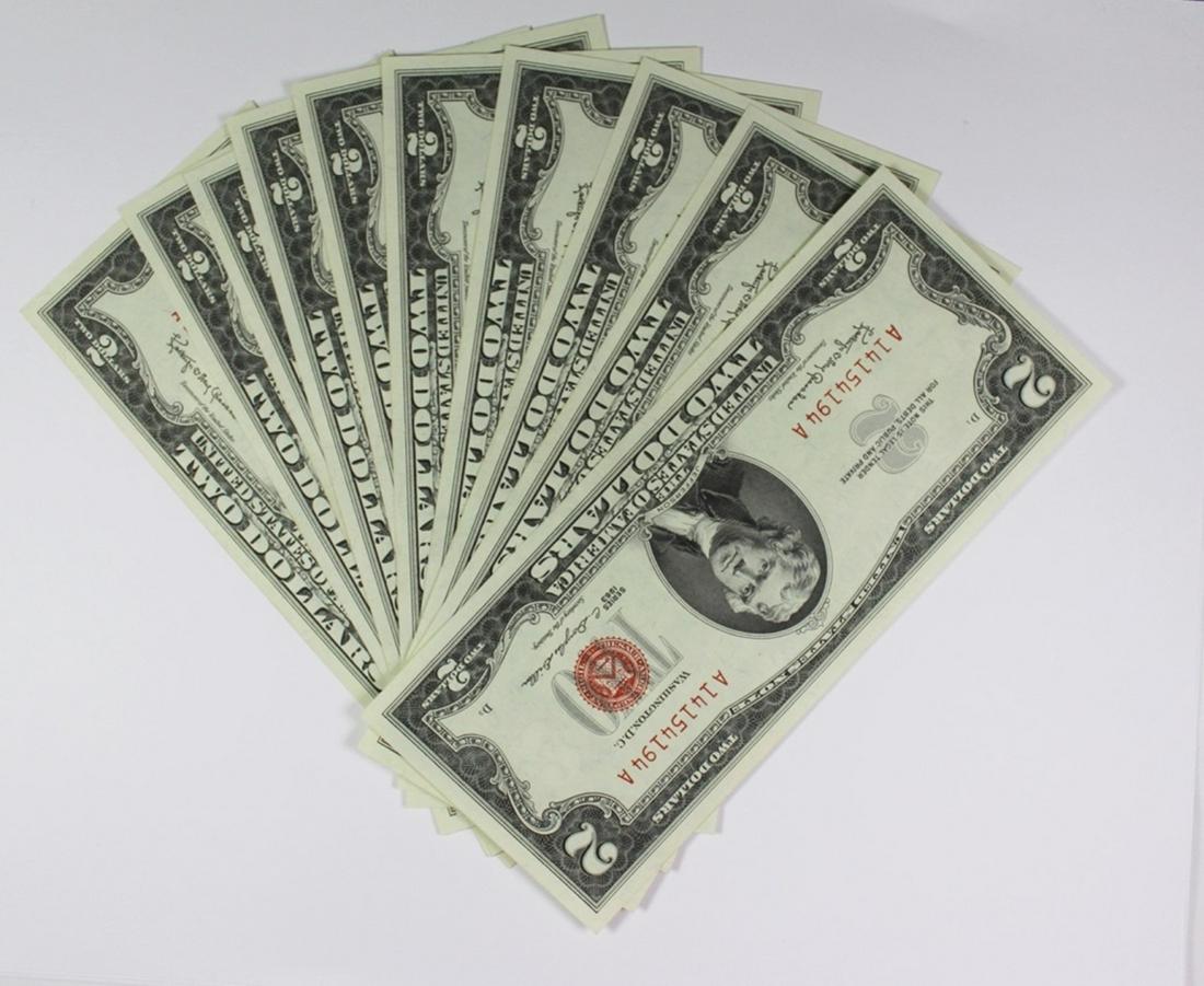10 PIECE 1963 $2.00 U.S. NOTES (1 of 4)