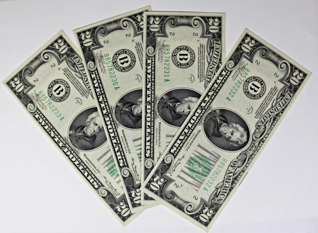 (4) CONSECUTIVE 1934A $20 (1 of 2)