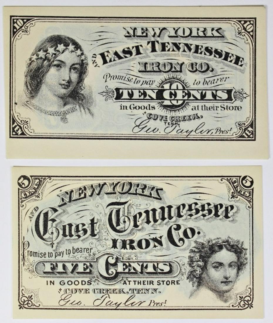 FIVE AND TEN CENT 1860'S: NEW YORK EAST TENNESSEE IRON COMPANY. CH UNC. ESTIMATE: $300-$400