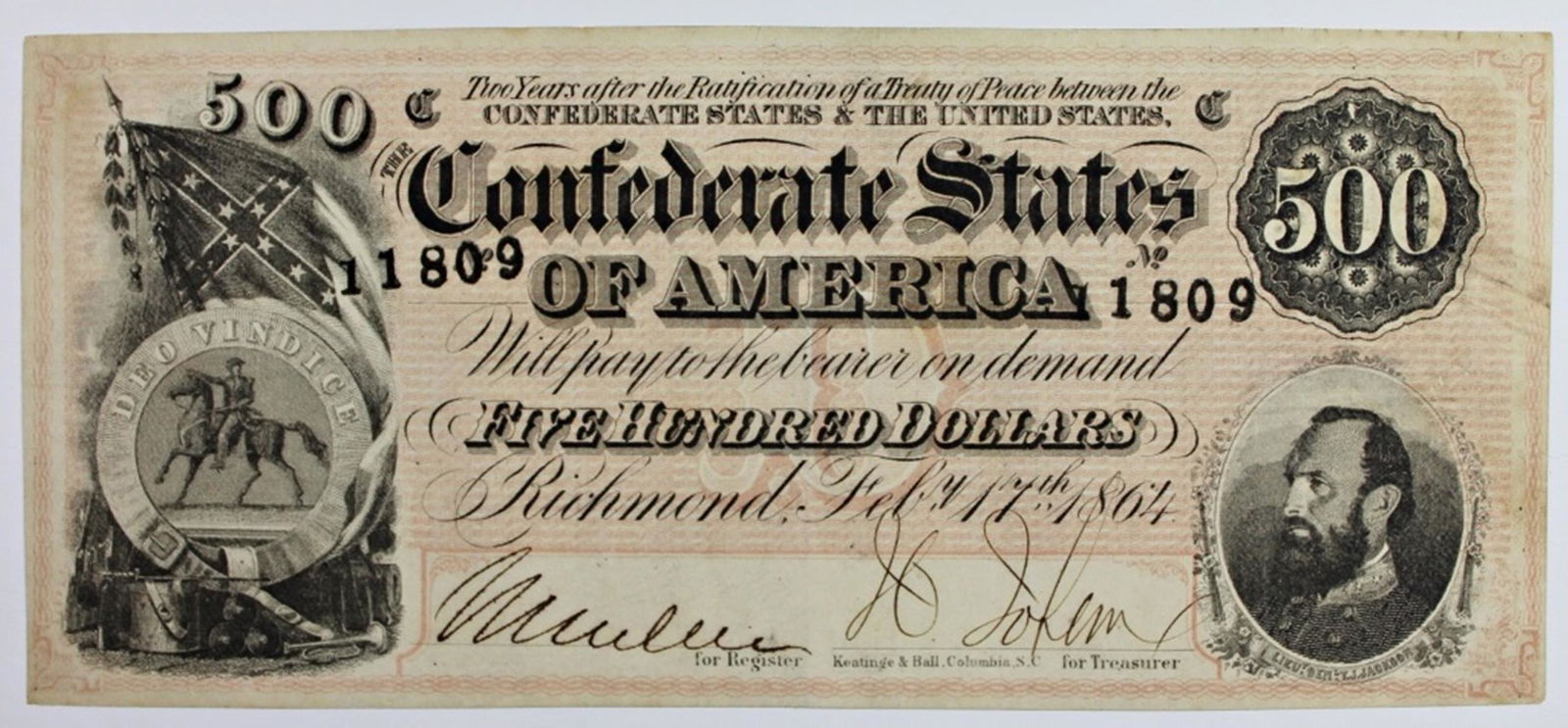 $500 CONFEDERATE NOTE (1 of 2)