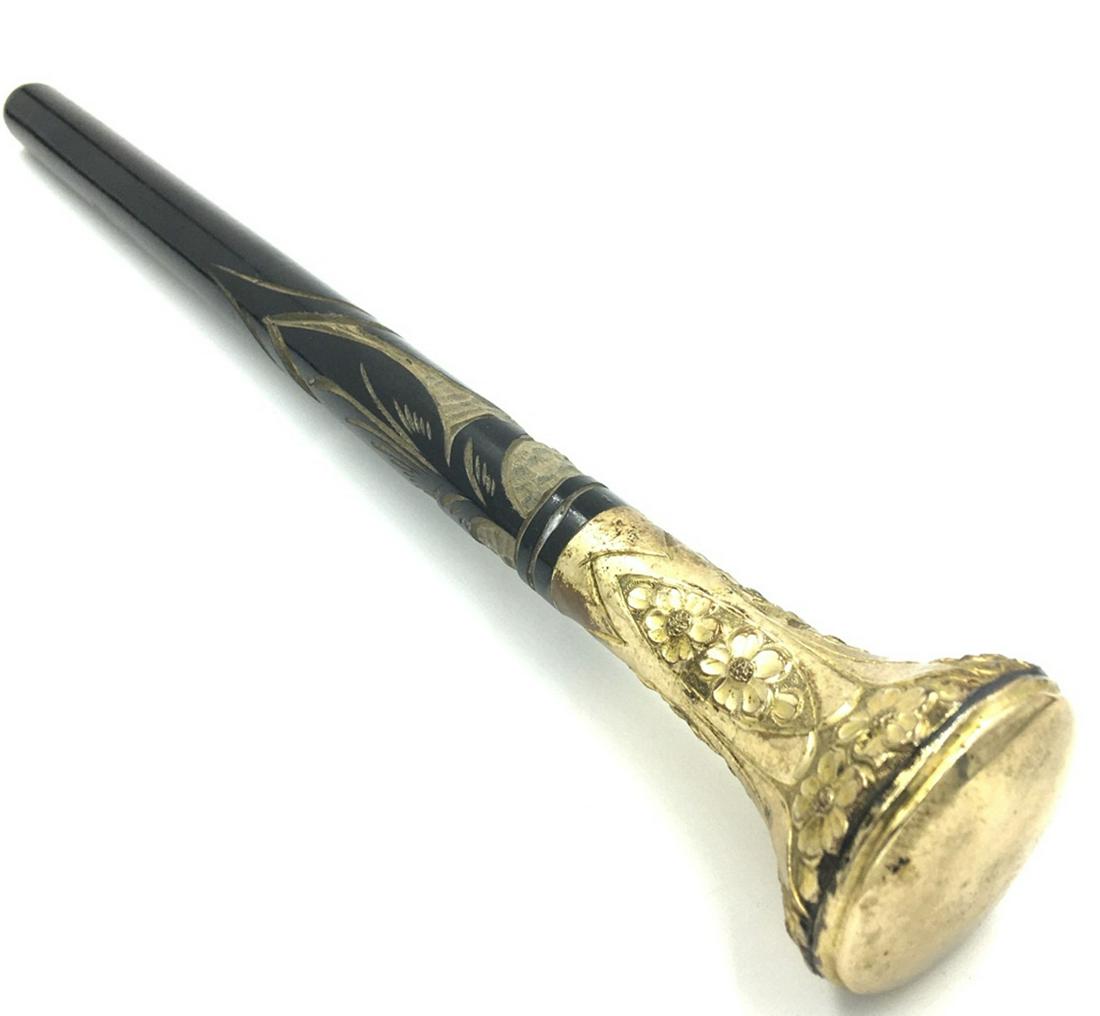 VINTAGE BRASS CANE HANDLE WITH ART DECO CARVING (1 of 1)