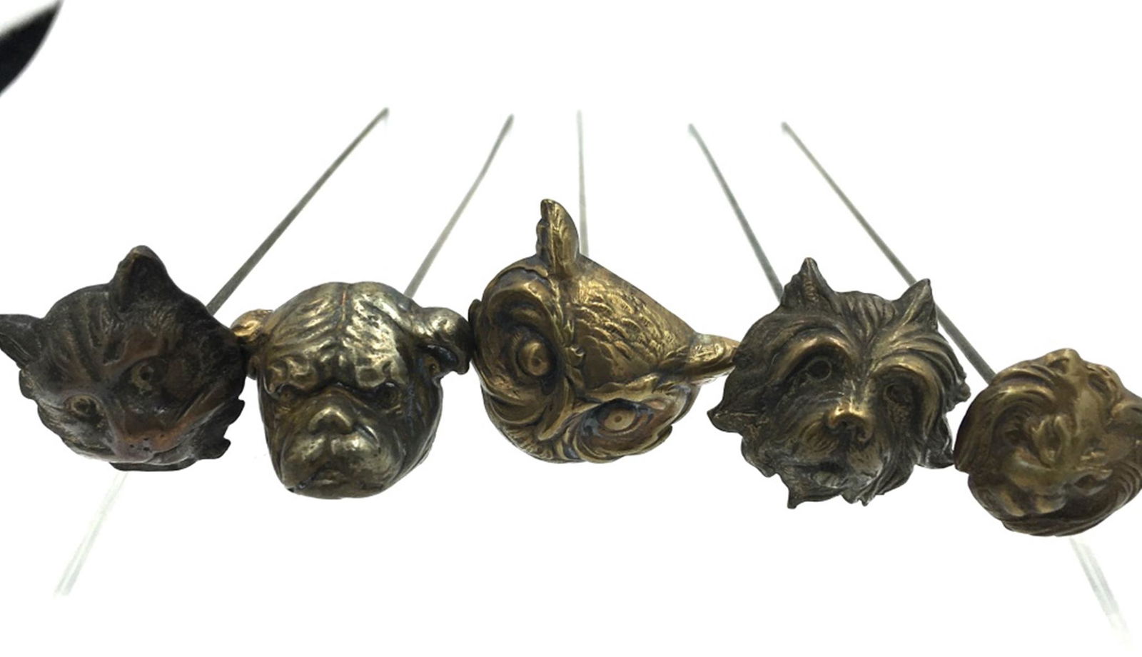 LOT OF FIVE ANTIQUE BRASS HAT PINS ANIMALS (1 of 1)