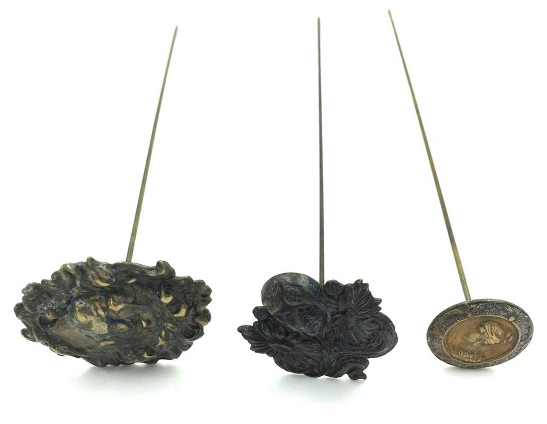 LOT OF THREE VINTAGE BRASS FIGURAL HAT PINS (1 of 2)