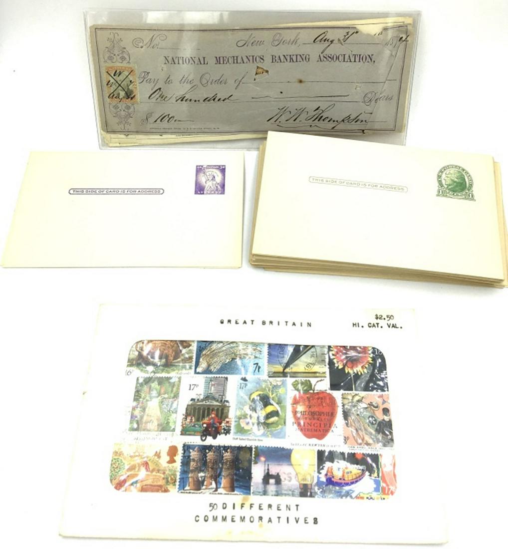 MISC LOT OF VINTAGE CHECKS AND POSTCARDS (1 of 1)