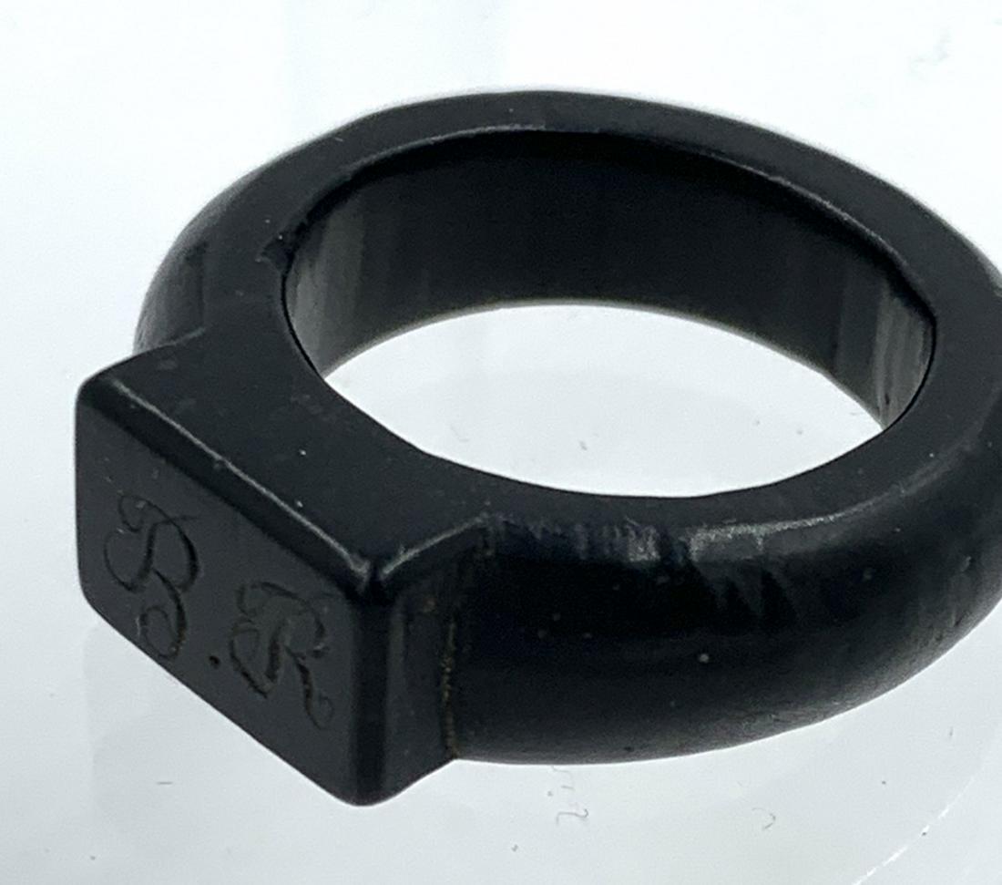 RARE VICTORIAN GUTTA PERCHA MOURNING RING (1 of 3)