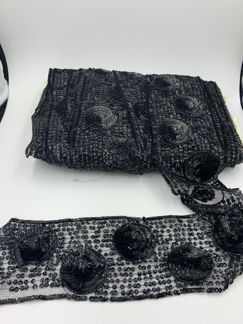 BOLT OF ANTIQUE/VINTAGE SEQUIN BLACK LACE: 13 YARDS, SEE PHOTO, ESTIMATE $25-$50