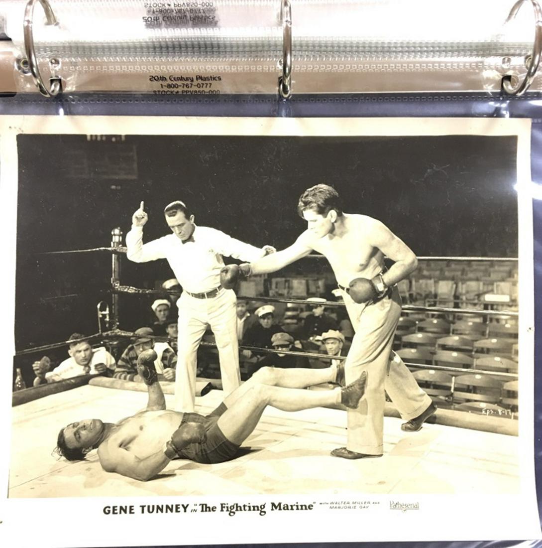 VINTAGE PR 8 X 10 PHOTOS: BINDER WITH VINTAGE PHOTO S, JOHN L. SULLIVAN, TOM SHARKY, JACK DEMPSEY, JAMES J. JEFFRIES, HARRY WILLS, JACK JOHNSON, TOMMY BURNS, JOE CHOYINSKI GENE TUNNEY LOUIS FIRO, GENE TUNNEY IN "THE FIGHTING M