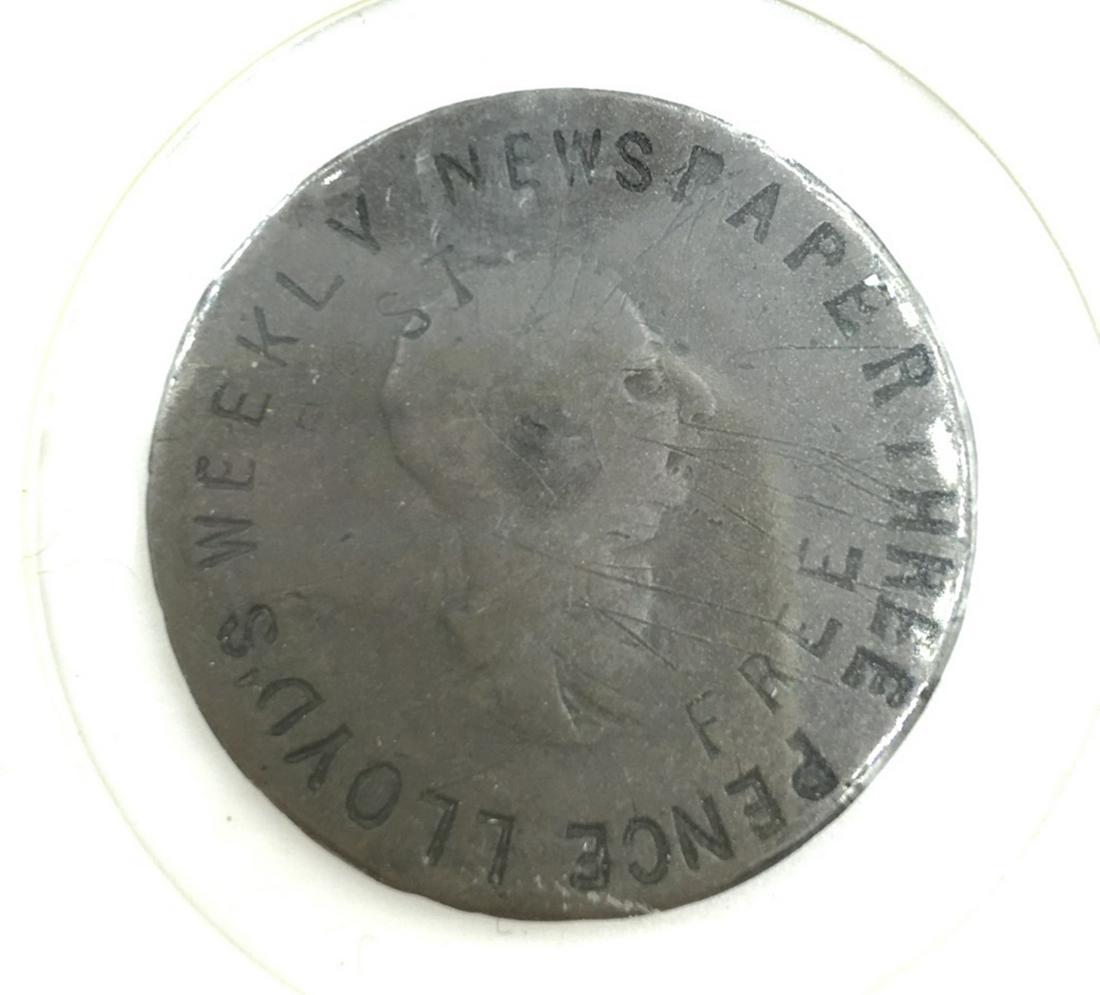 THREE PENCE LLOYD PENCE WEEKLY NEWSPAPER TOKEN (1 of 2)