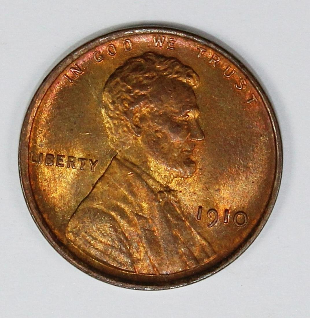 1910 LINCOLN CENT: GEM BU RED BROWN. ESTIMATE: $100-$150