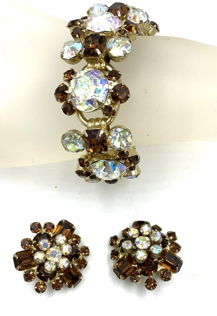 VINTAGE RHINESTONE BRACELET & CLIP BACK EARRINGS (1 of 1)