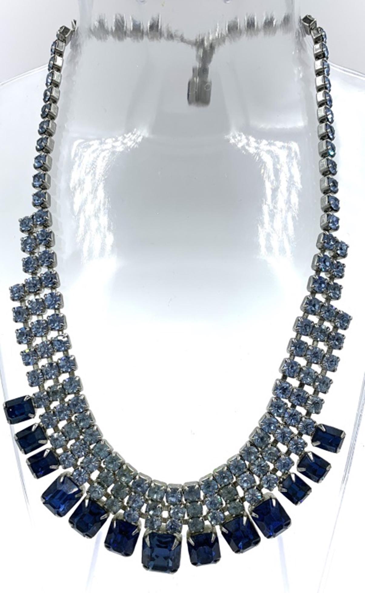 SIGNED WEISS CLEAR AND BLUE RHINESTONE NECKLACE (1 of 1)
