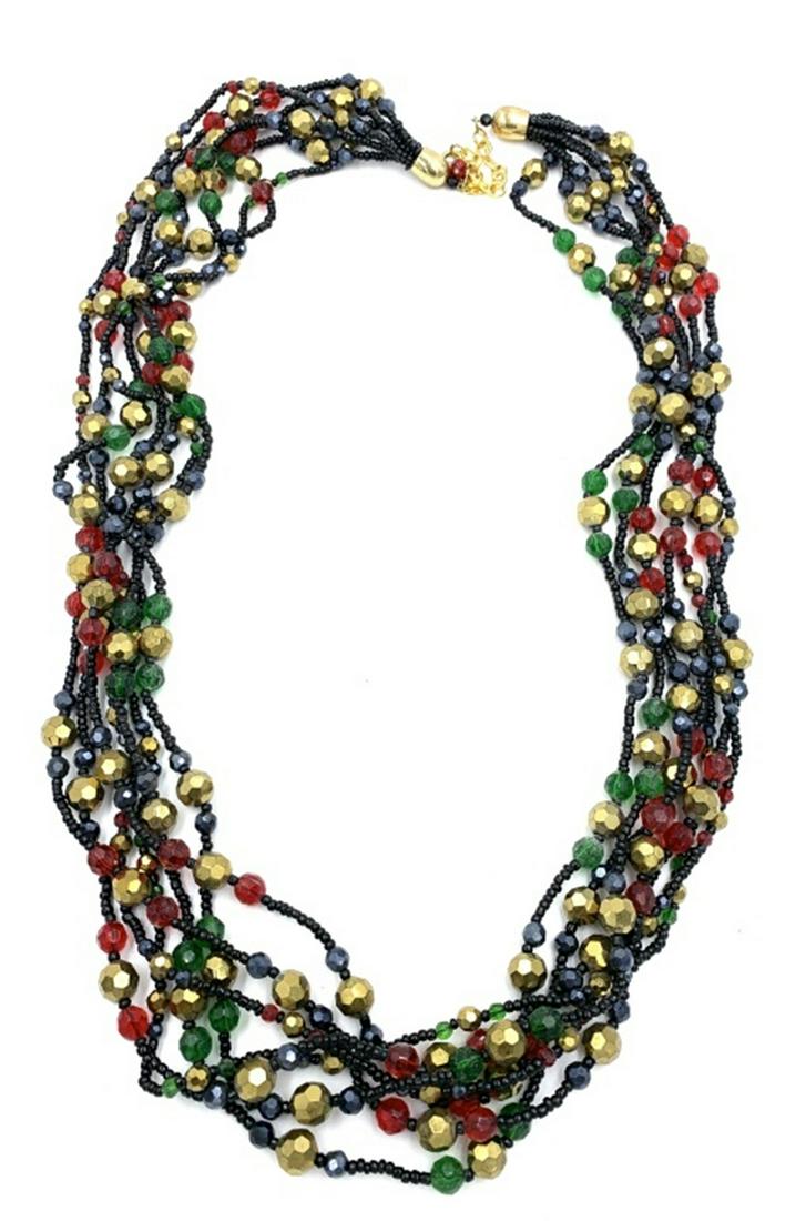 JOAN RIVERS RED AND GREEN BEADED NECKLACE (1 of 1)