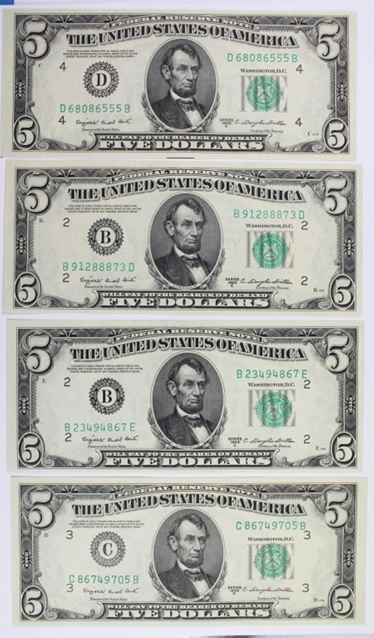 (4) 1950-C $5.00 FEDERAL RESERVE NOTES (1 of 2)