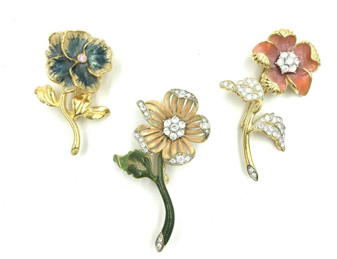 LOT OF THREE FLOWER PINS: TWO NOLAN MILLER PINS, ONE JOAN RIVERS PANSY PIN, ESTIMATE: $1-$100