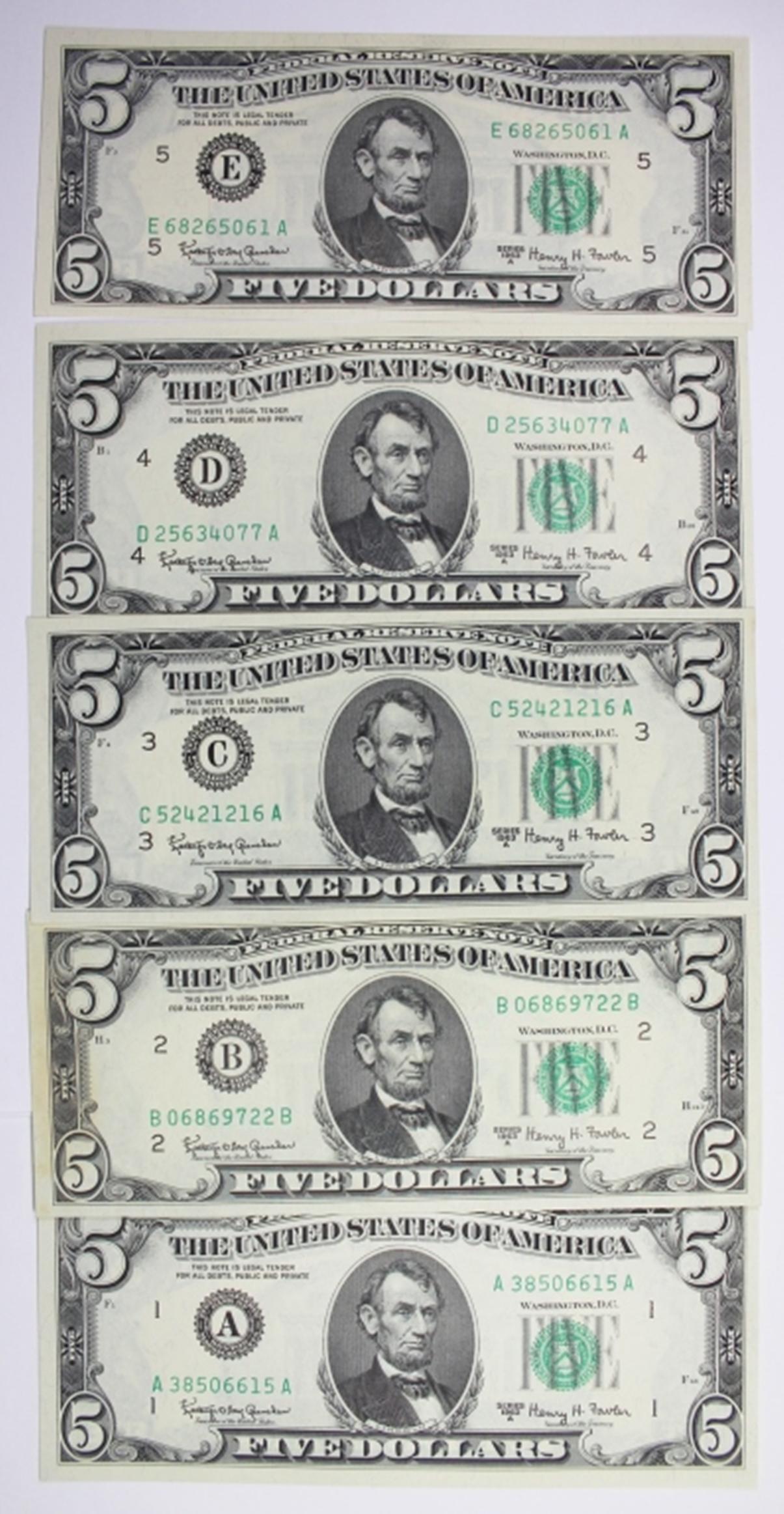 1963-A $5.00 FEDERAL RESERVE NOTE (1 of 2)