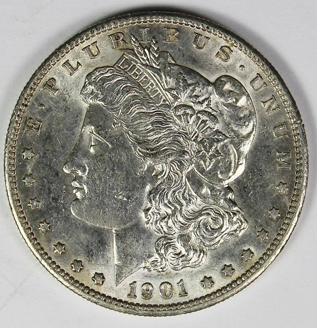 1901-S MORGAN SILVER DOLLAR: RNG GRADED. CHOICE BU. WHITE. SEMI-KEY. ESTIMATE: $600-$650