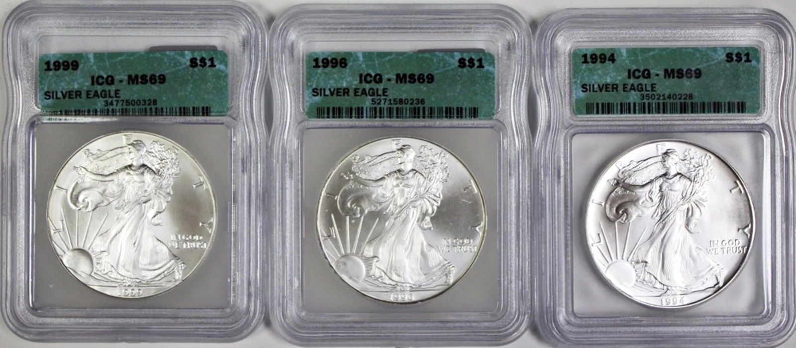 ICG GRADED MS 69 AMERICAN SILVER EAGLES (1 of 2)