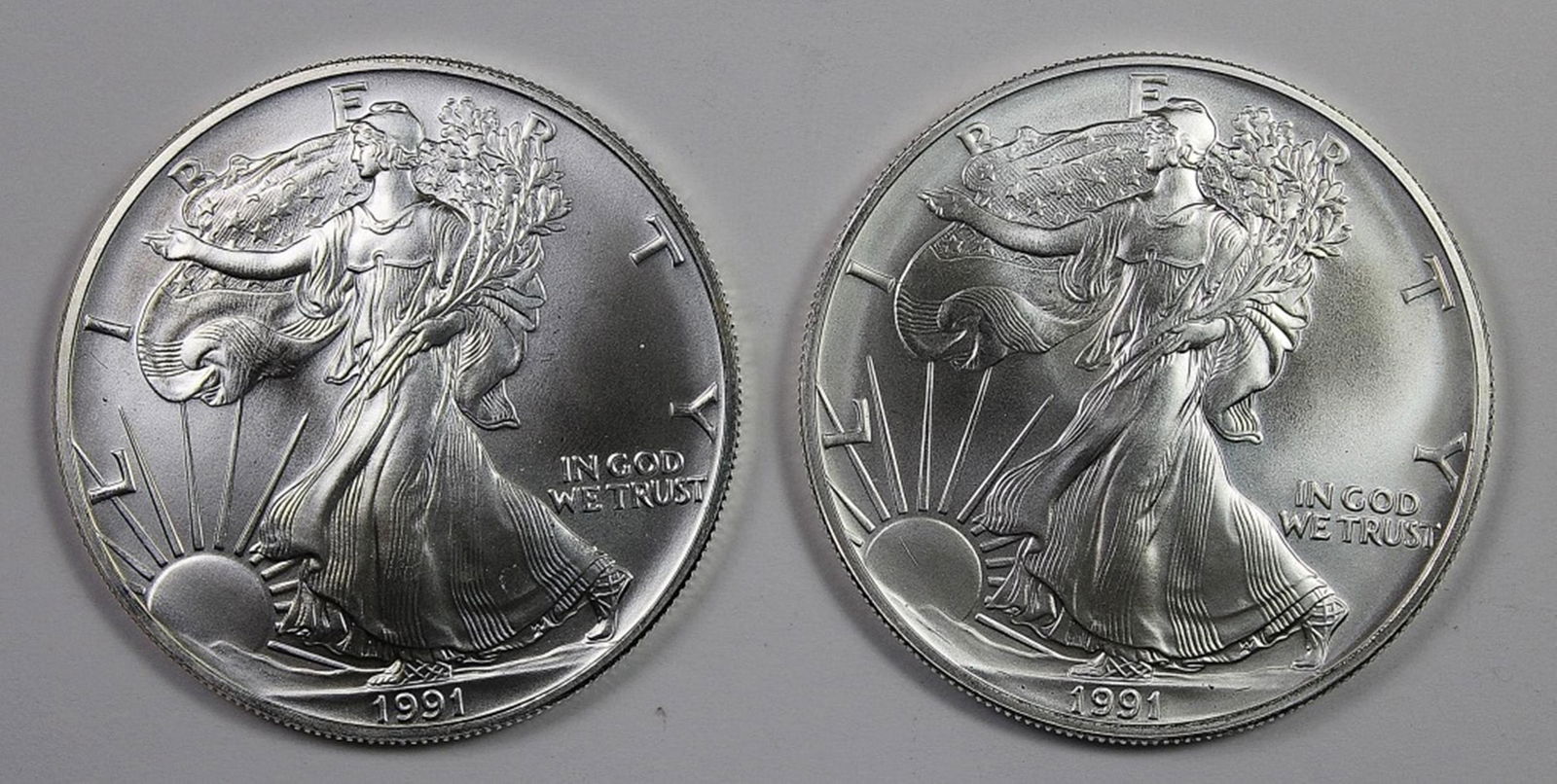 TWO 1991 AMERICAN SILVER EAGLES (1 of 2)