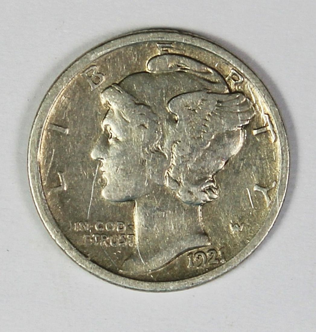 1921-D MERCURY DIME: VERY GOOD, KEY COIN. ESTIMATE: $110-$135