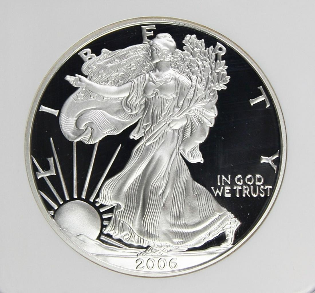 2006-W AMERICAN SILVER EAGLE: NGC GRADED. PROOF 70, ULTRA CAMEO. ESTIMATE: $150-$200