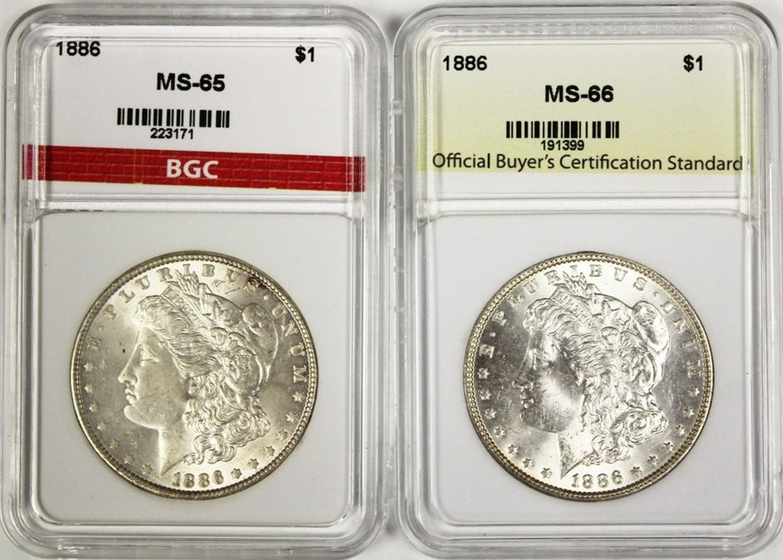 TWO 1886 MORGAN DOLLARS: (1 of 2)