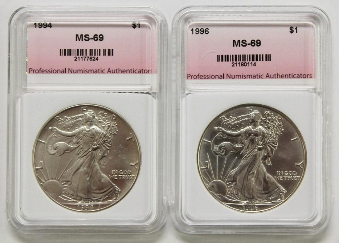1994 AND 1996 AMERICAN SILVER EAGLES (1 of 2)
