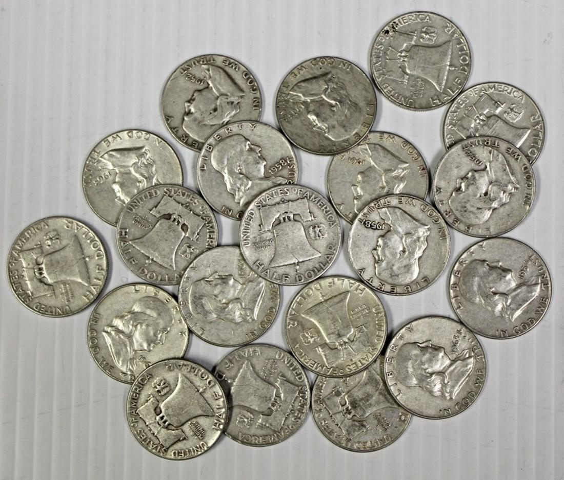 20 PIECES SILVER FRANKLIN HALF DOLLARS (1 of 1)