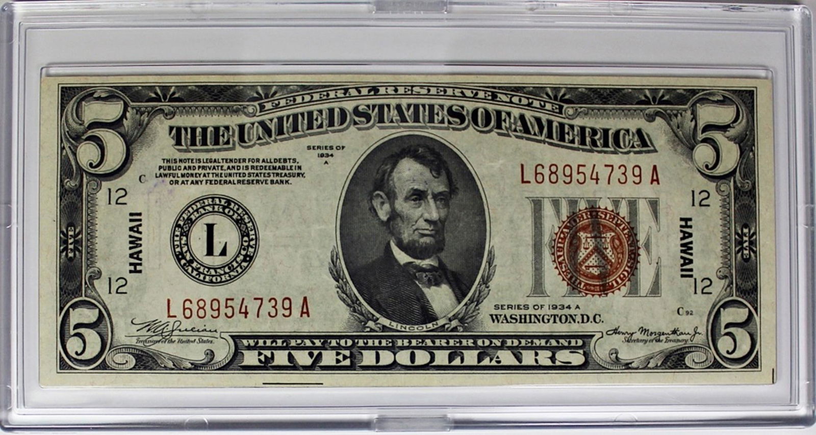 1934 A $5.00 HAWAII SILVER CERTIFICATE (1 of 2)