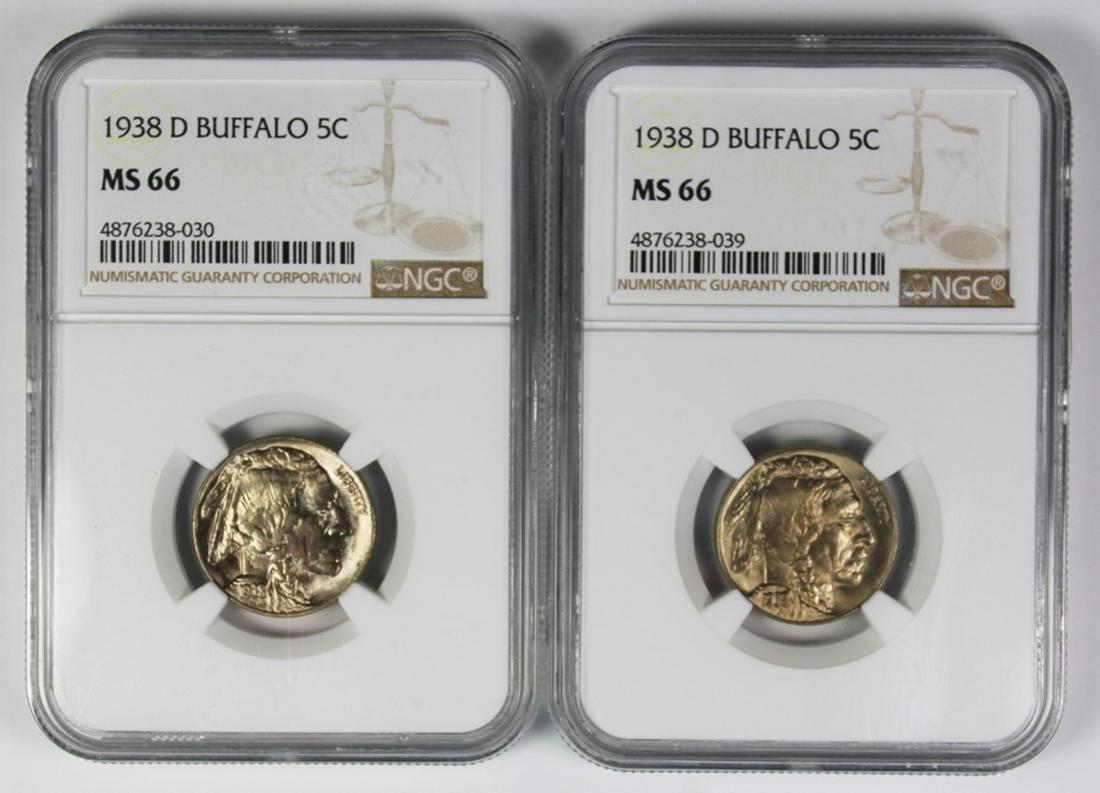 TWO 1938-D BUFFALO NICKELS (1 of 2)