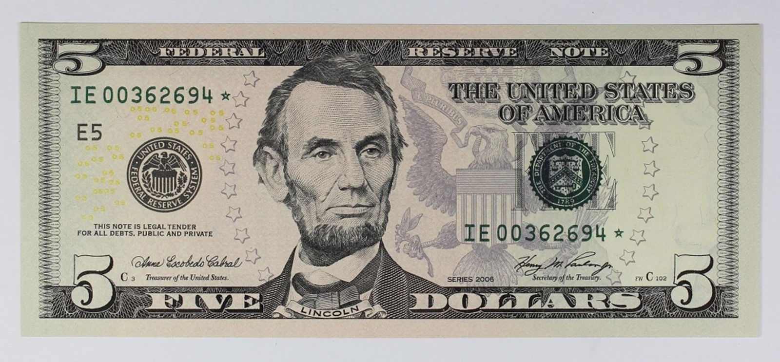 $5.00 FEDERAL RESERVE STAR NOTE (1 of 2)