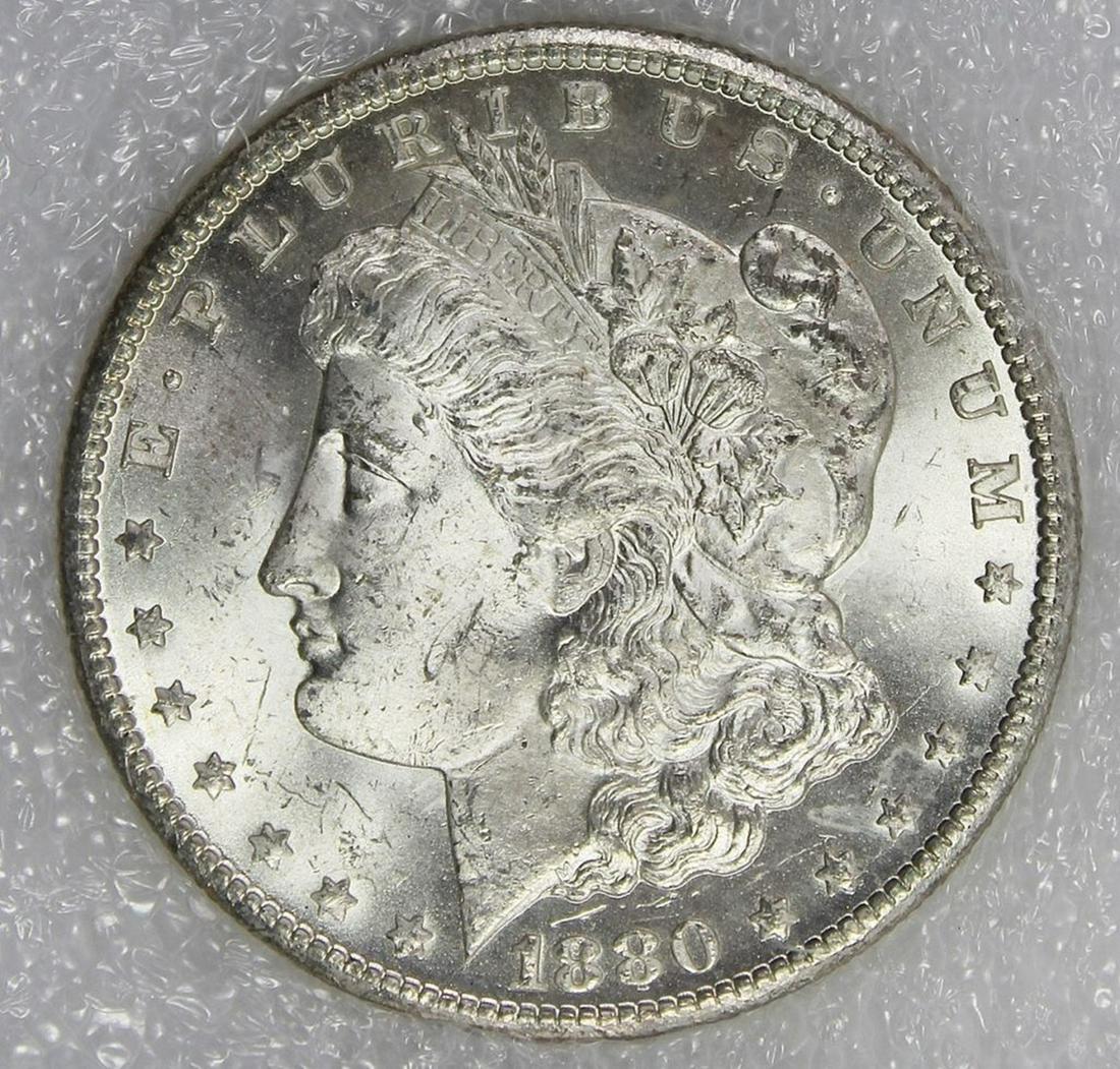 1880-CC MORGAN SILVER DOLLAR: CCGS GRADED MS 65 BLAST WHITE! MOUNDS OF LUSTRE! ESTIMATE: $900-$1100