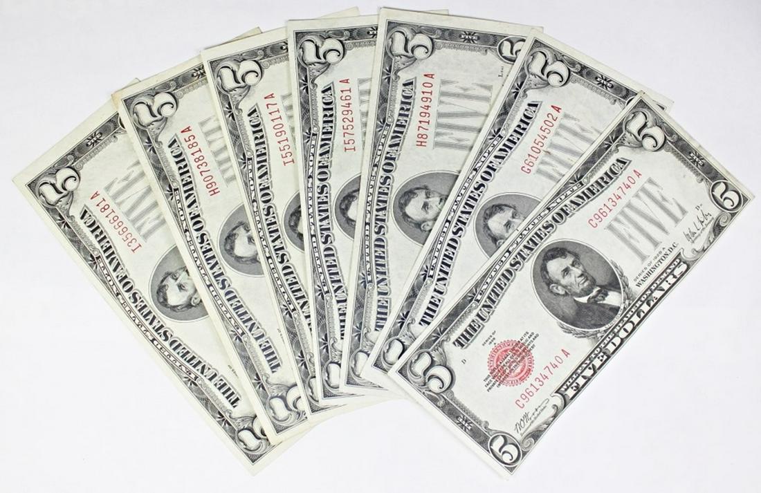 SEVEN U.S. $5.00 NOTES: (1 of 4)