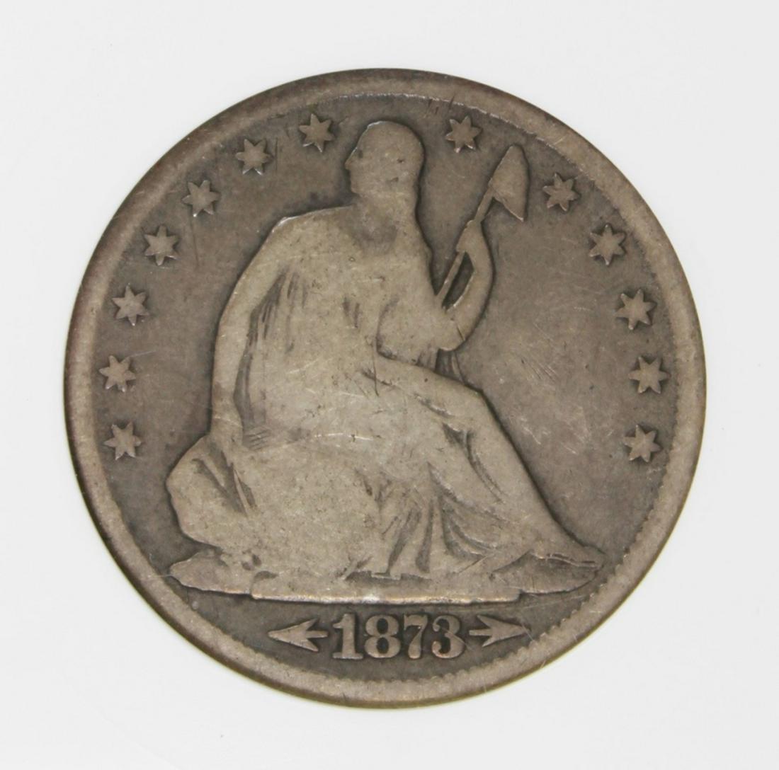 1873-CC ARROWS SEATED HALF DOLLAR: "SMALL CC" ANACS. GOOD-VERY GOOD 6 RARE! ESTIMATE: $425-$500