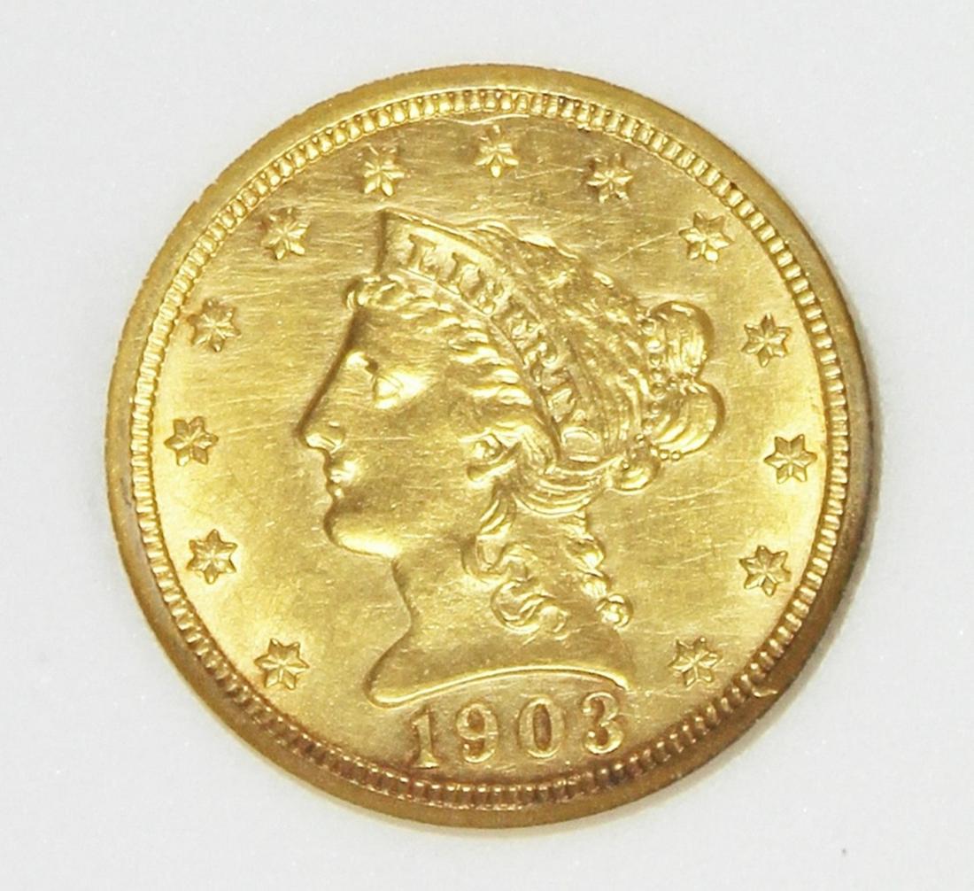 1903 $2.50 LIBERTY GOLD: AGP GRADED. MS64 ESTIMATE: $575-$650